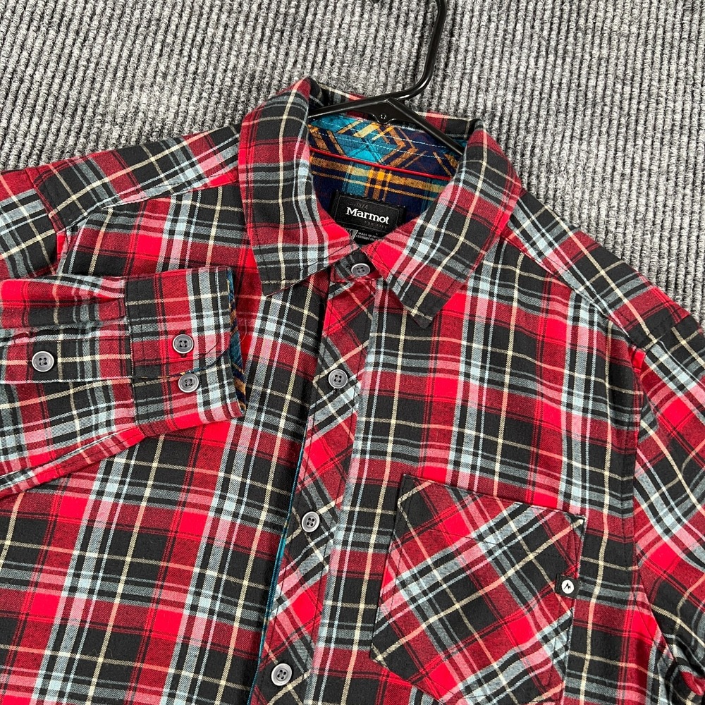 Marmot Shirt Mens Medium Red Plaid Long Sleeve Button Up Outdoor Hiking Casual